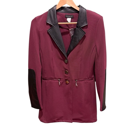 Womens VENUS Plum Blazer With Foux Leather Inserts In Size US 2 - Picture 1 of 10